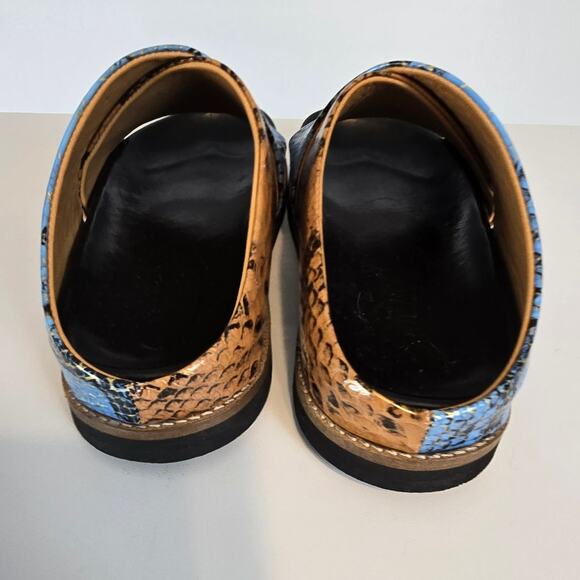 Ganni Snake Effect Crossover Sandals Multi Color Brown Blue Slide Size 37 US 7 - Picture 4 of 10